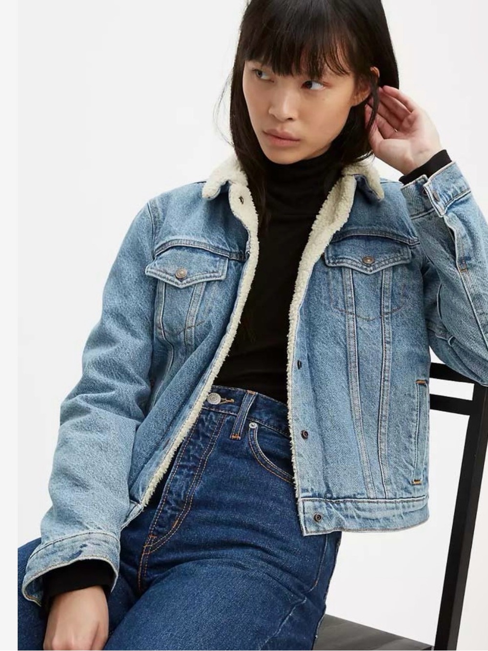 Levi's light blue denim jacket with cream sherpa